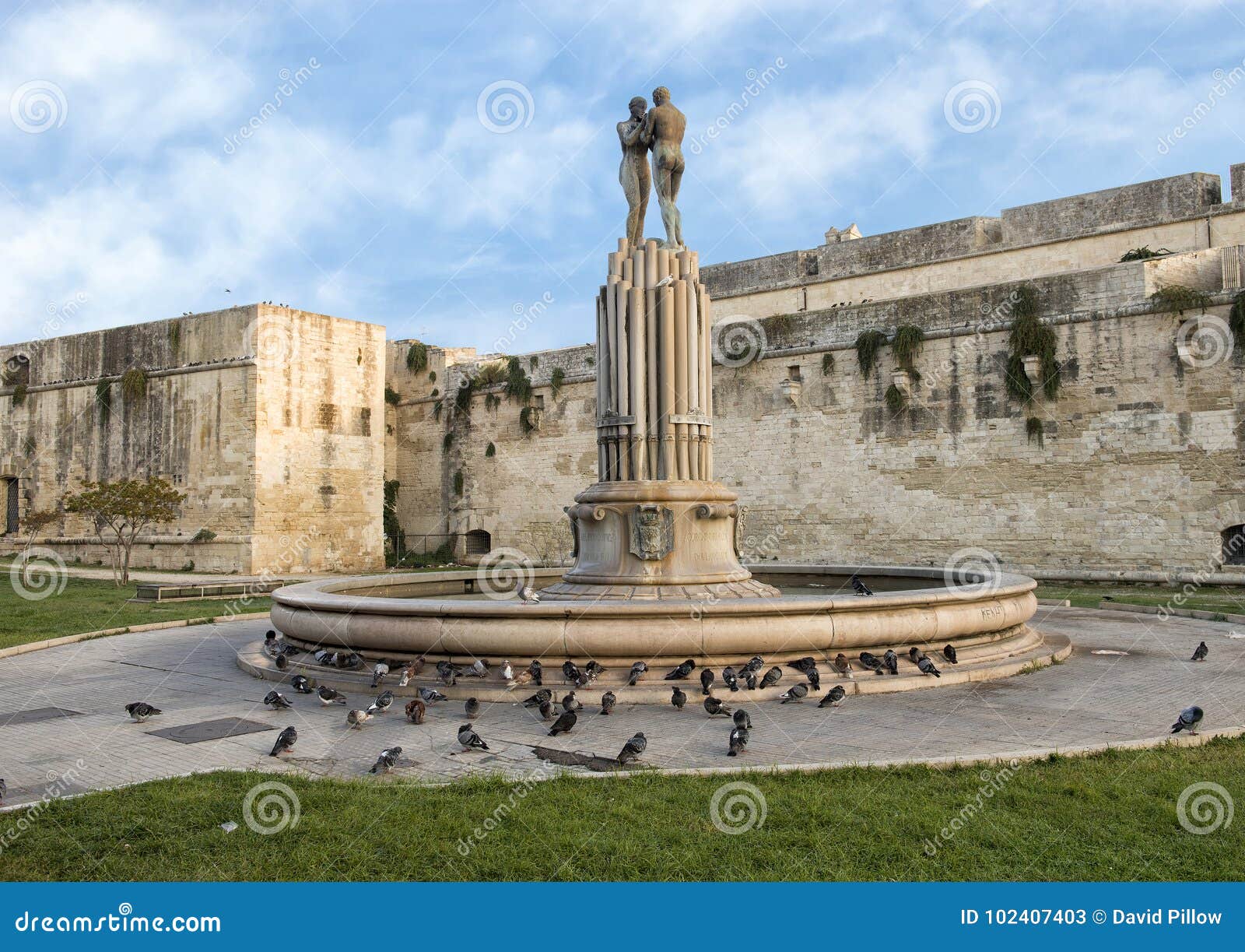 fountain of harmony in front of the castle of charles v, lecce